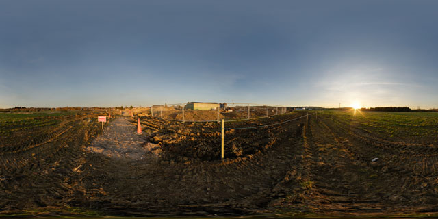 Farndon Fields development at sunset 360° Panorama