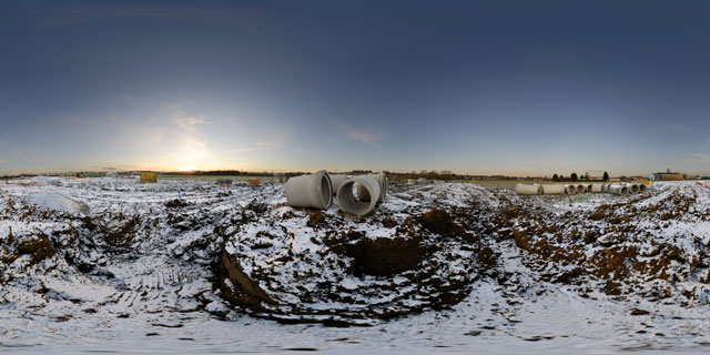 Farndon Fields Development in the Snow 1 360° Panorama