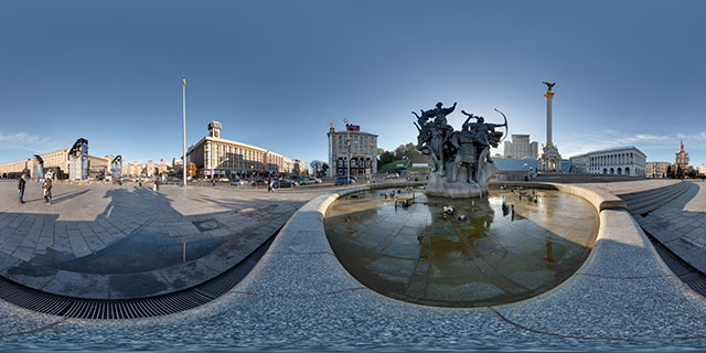 Founders Monument fountain on Independence Square, Kiev 360° Panorama
