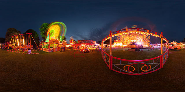 Funfair in Welland Park at night 360° Panorama