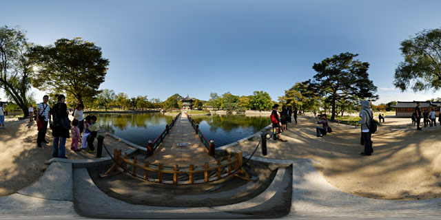 Hyangwonjeong Pavilion, Hyangwonji Lake, Chwihyanggyo Bridge 360° Panorama