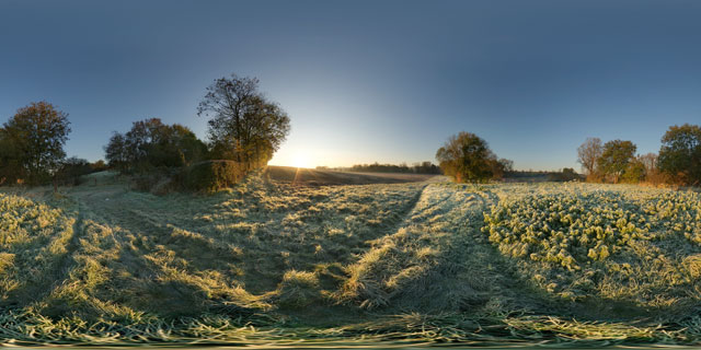 Frosty field at Sunrise, Market Harborough 360° Panorama